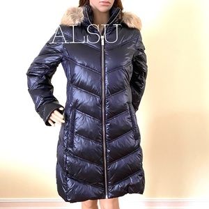 Michael Kors Faux-Fur-Trim Hooded Down Puffer Navy 77T4462M82